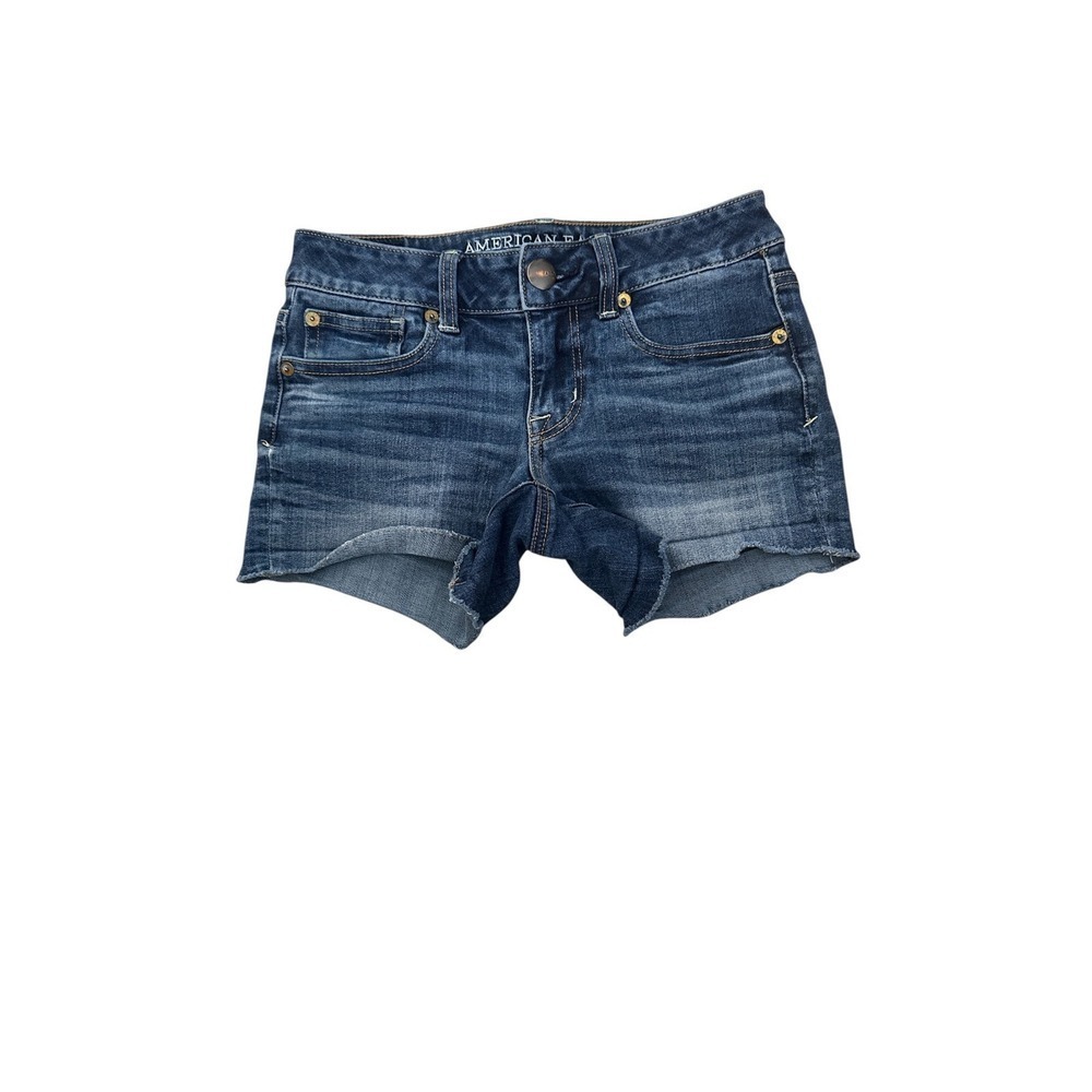 American Eagle Shortie Denim Shorts Women 00 Dark Wash Cut Off Low Rise Stretch